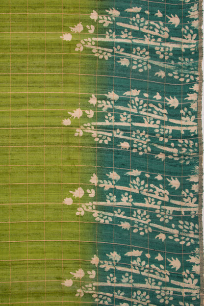 Tussar Checks Green Saree