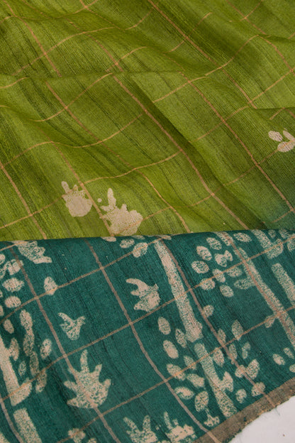 Tussar Checks Green Saree