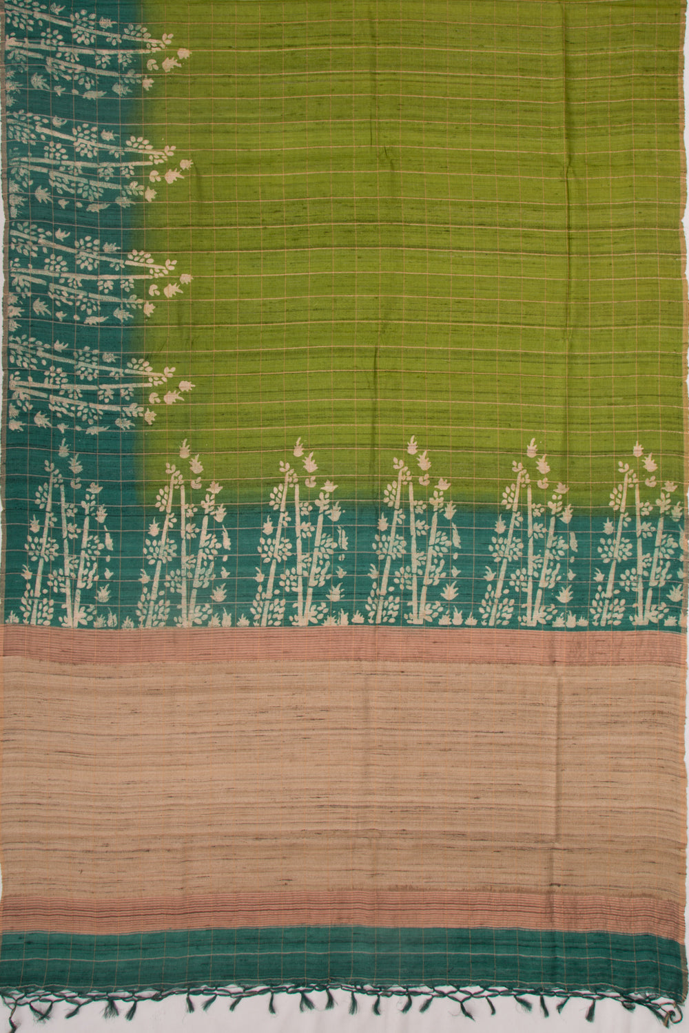 Tussar Checks Green Saree