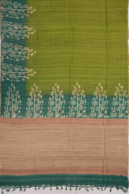 Tussar Checks Green Saree