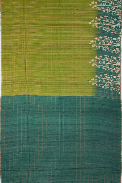 Tussar Checks Green Saree