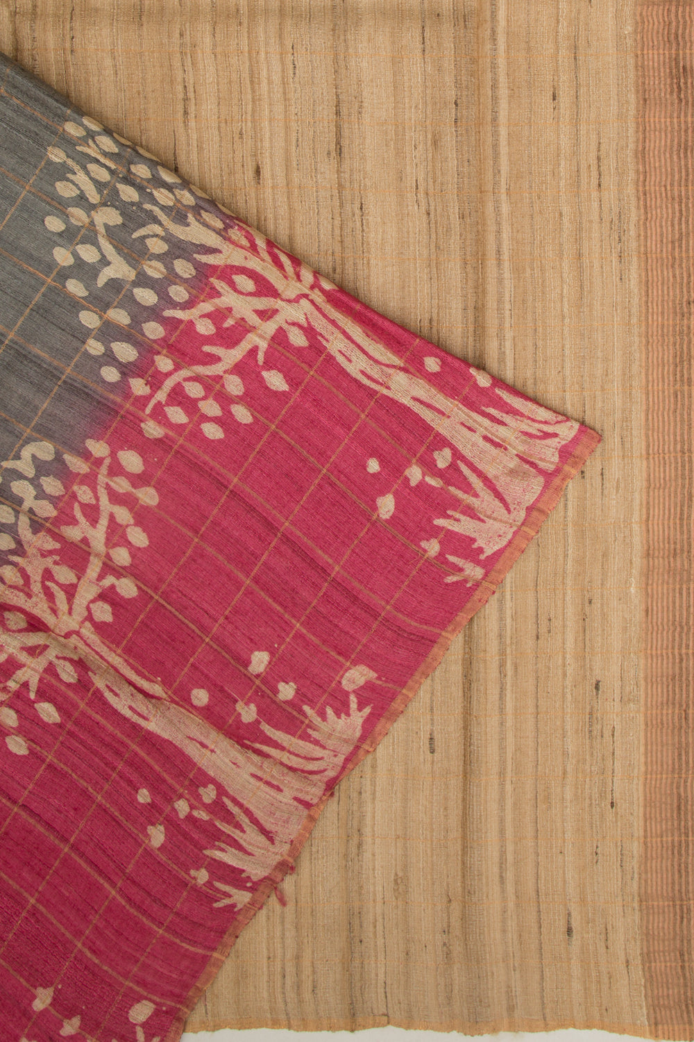 Tussar Checks Grey Saree