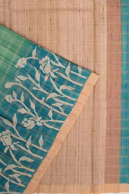 Tussar Checks Leaf Green Saree