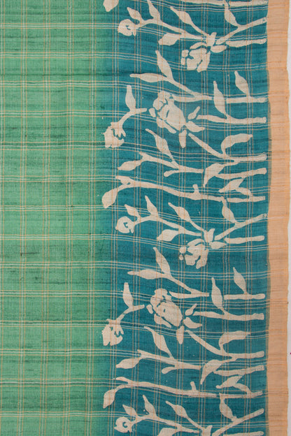 Tussar Checks Leaf Green Saree