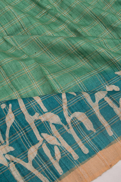 Tussar Checks Leaf Green Saree