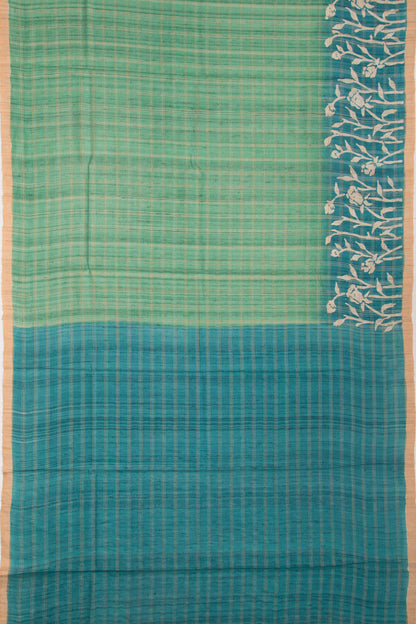 Tussar Checks Leaf Green Saree
