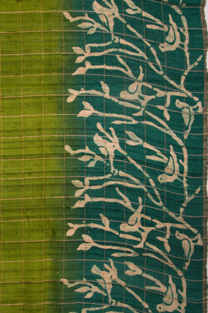 Tussar Checks Green Saree