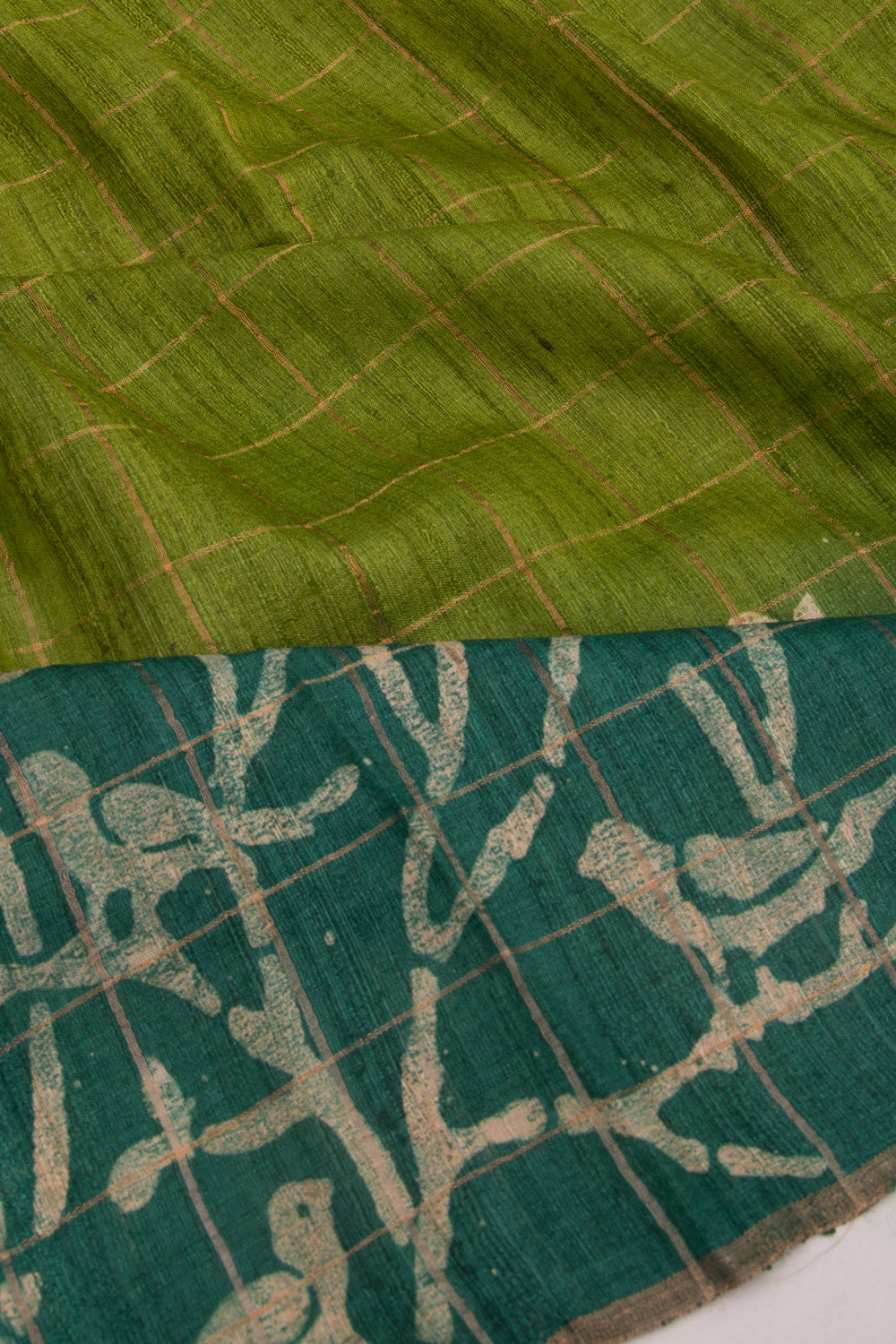 Tussar Checks Green Saree