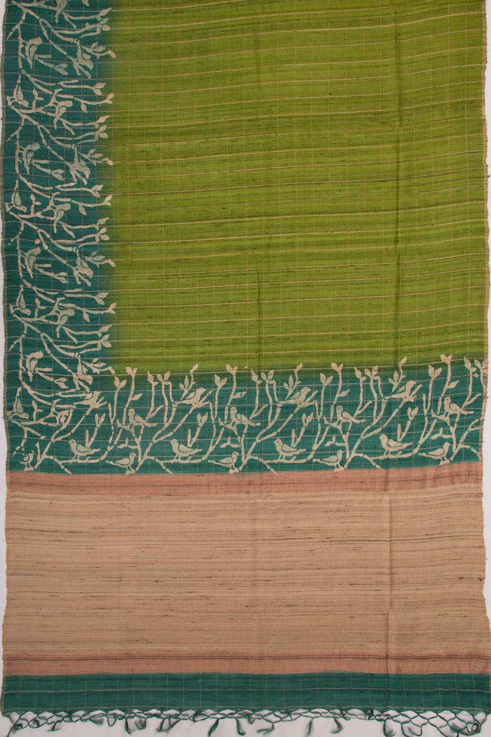 Tussar Checks Green Saree