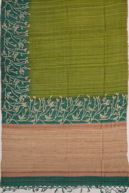 Tussar Checks Green Saree