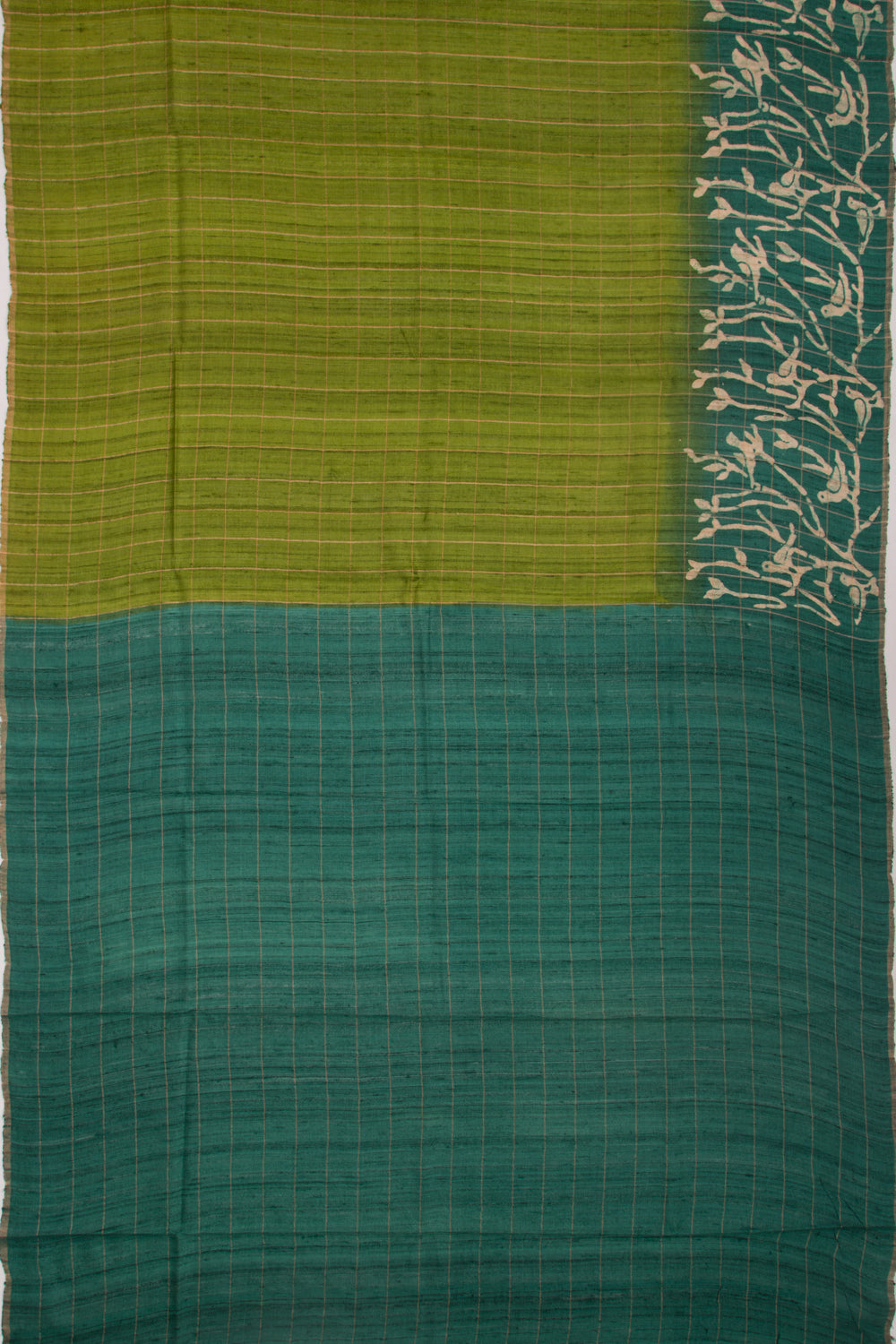 Tussar Checks Green Saree