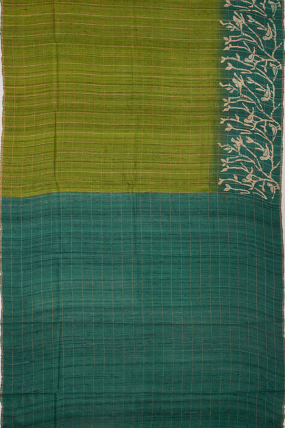 Tussar Checks Green Saree