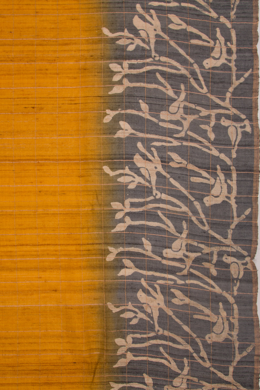 Tussar Checks Mustard Yellow Saree