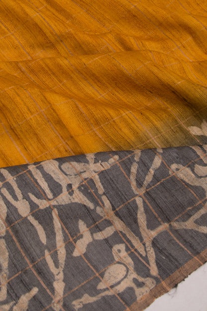 Tussar Checks Mustard Yellow Saree