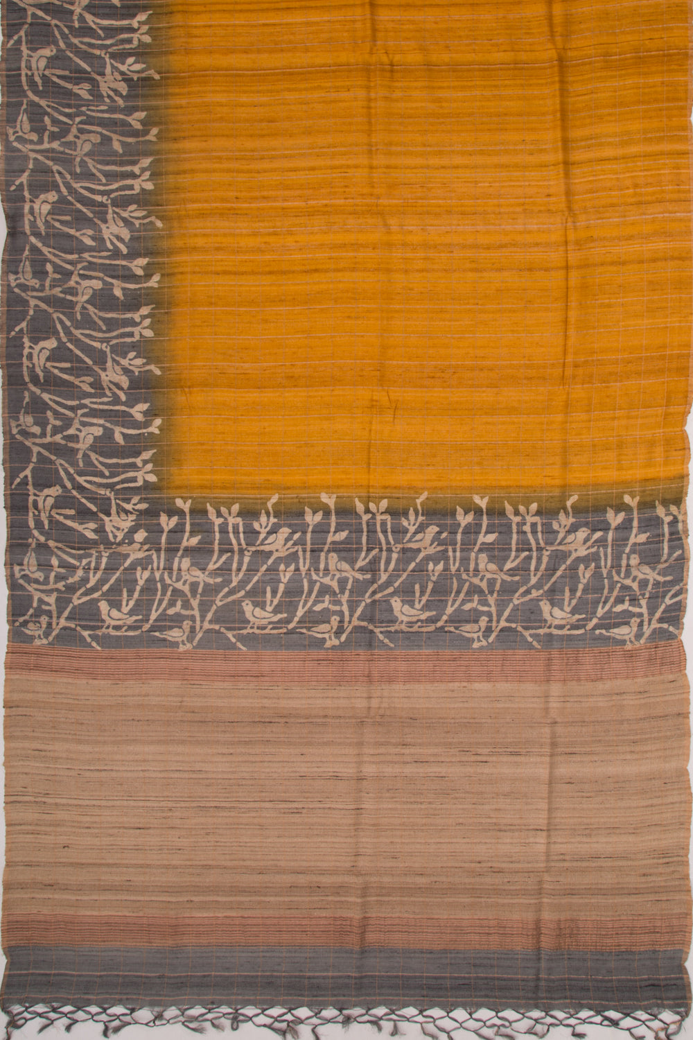 Tussar Checks Mustard Yellow Saree