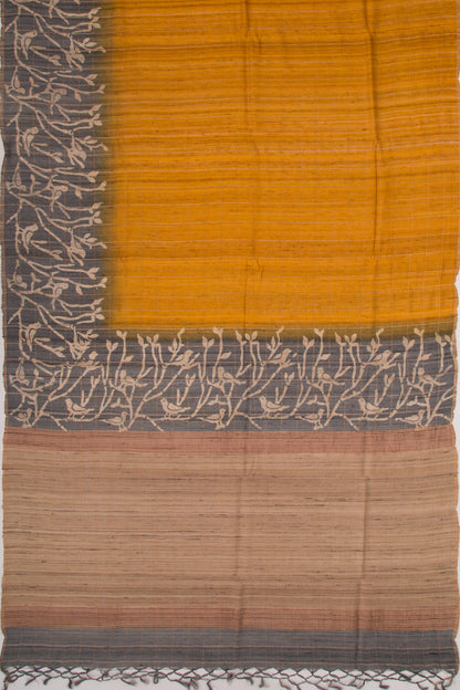 Tussar Checks Mustard Yellow Saree