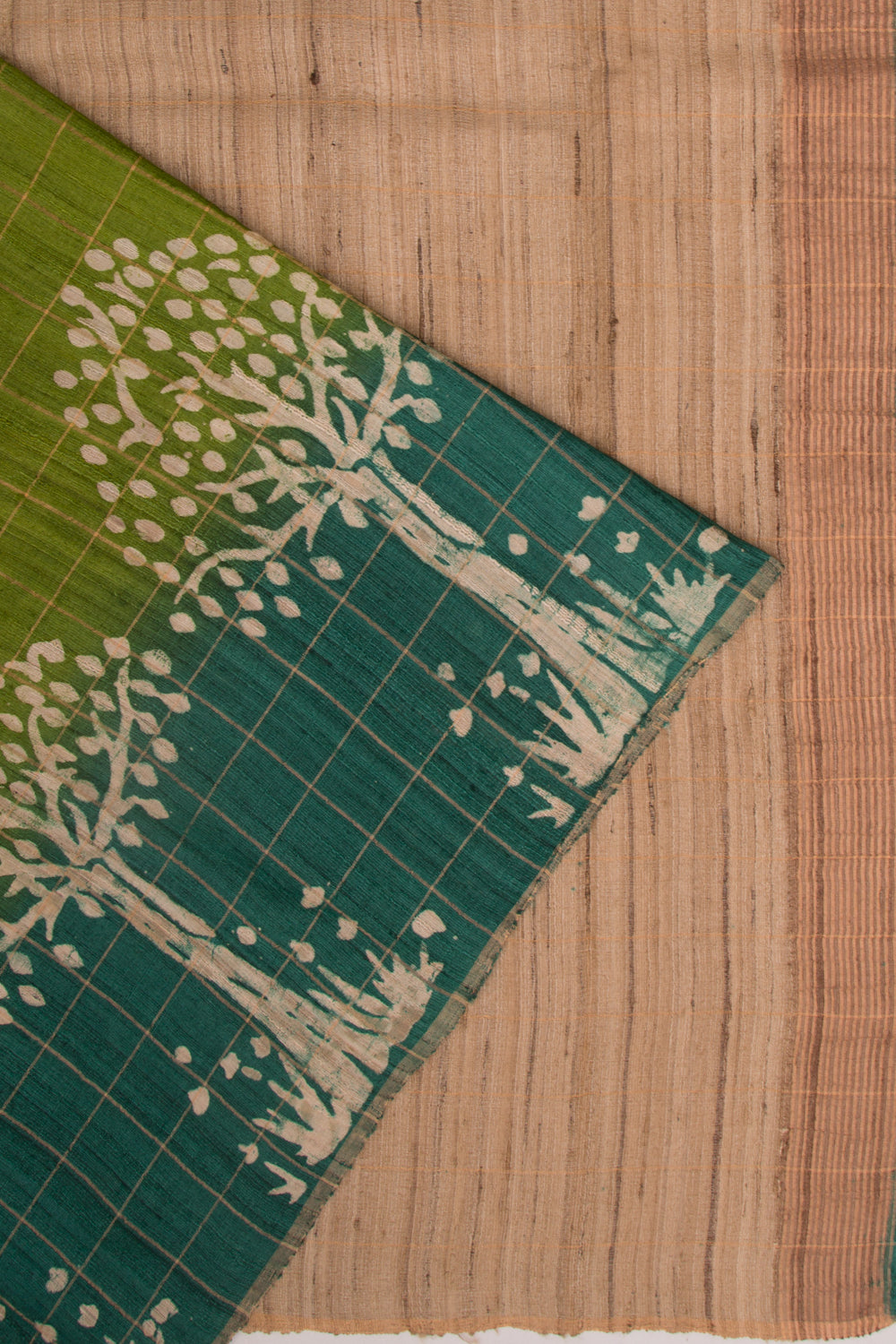 Tussar Checks Green Saree