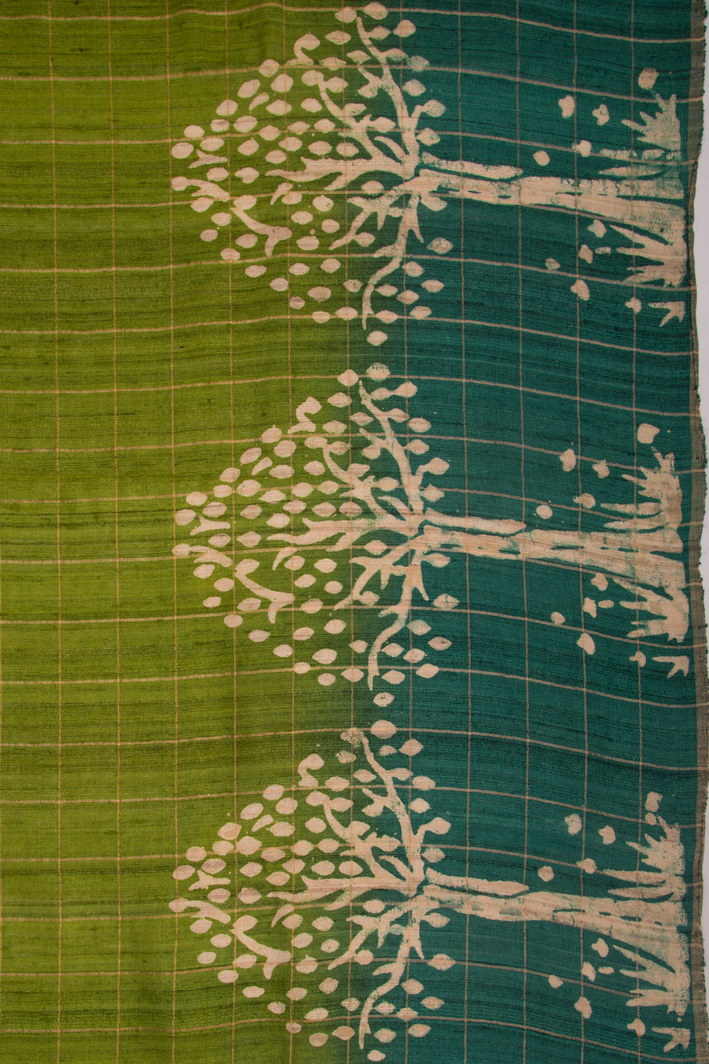 Tussar Checks Green Saree