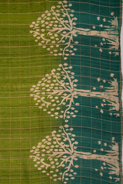 Tussar Checks Green Saree