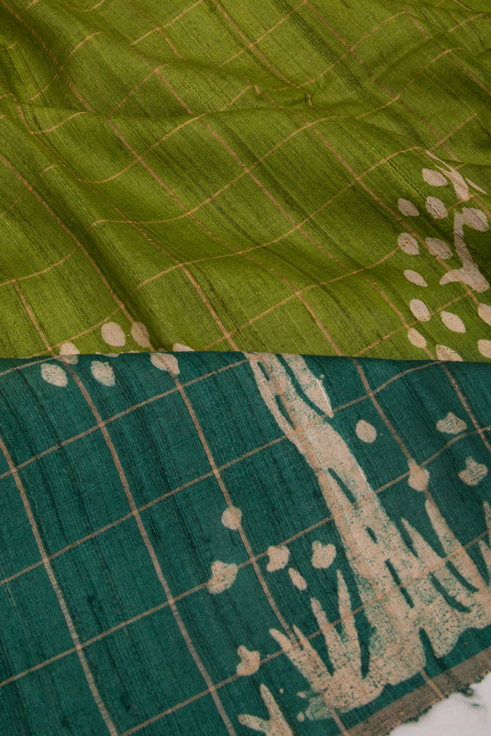 Tussar Checks Green Saree
