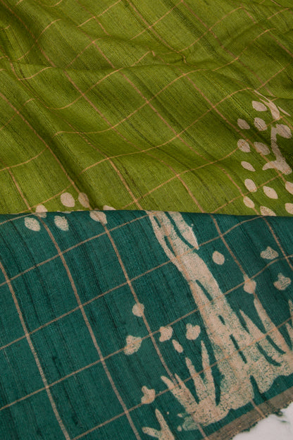 Tussar Checks Green Saree