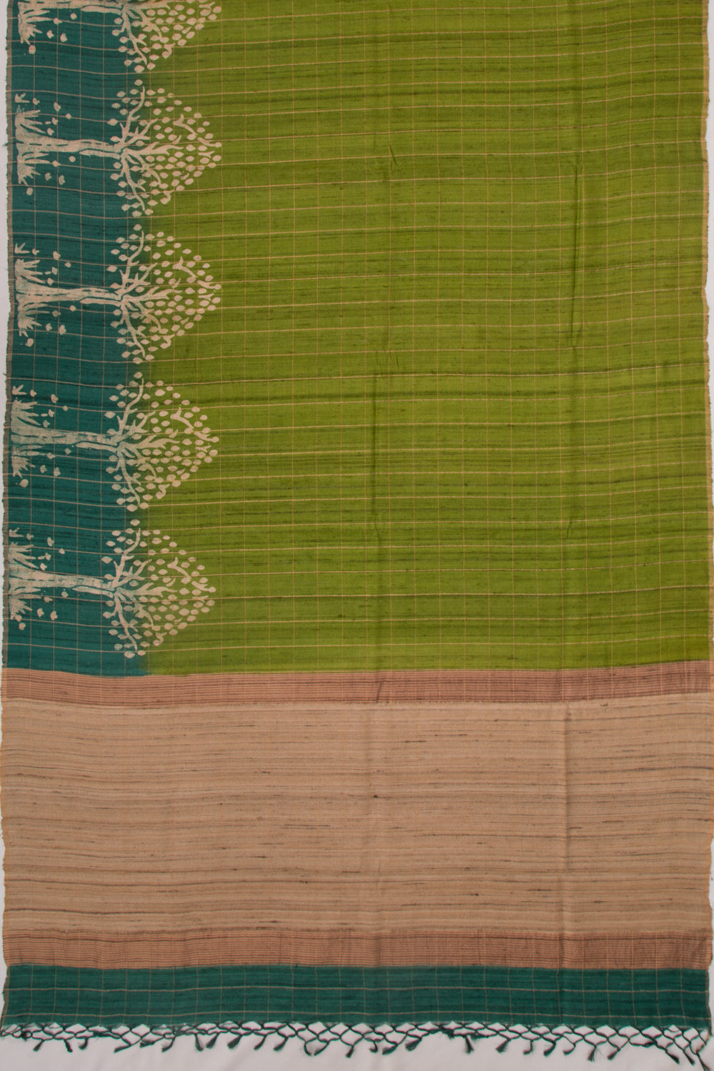 Tussar Checks Green Saree