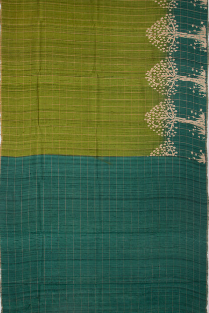 Tussar Checks Green Saree
