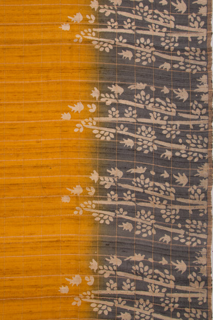 Tussar Checks Yellow Saree