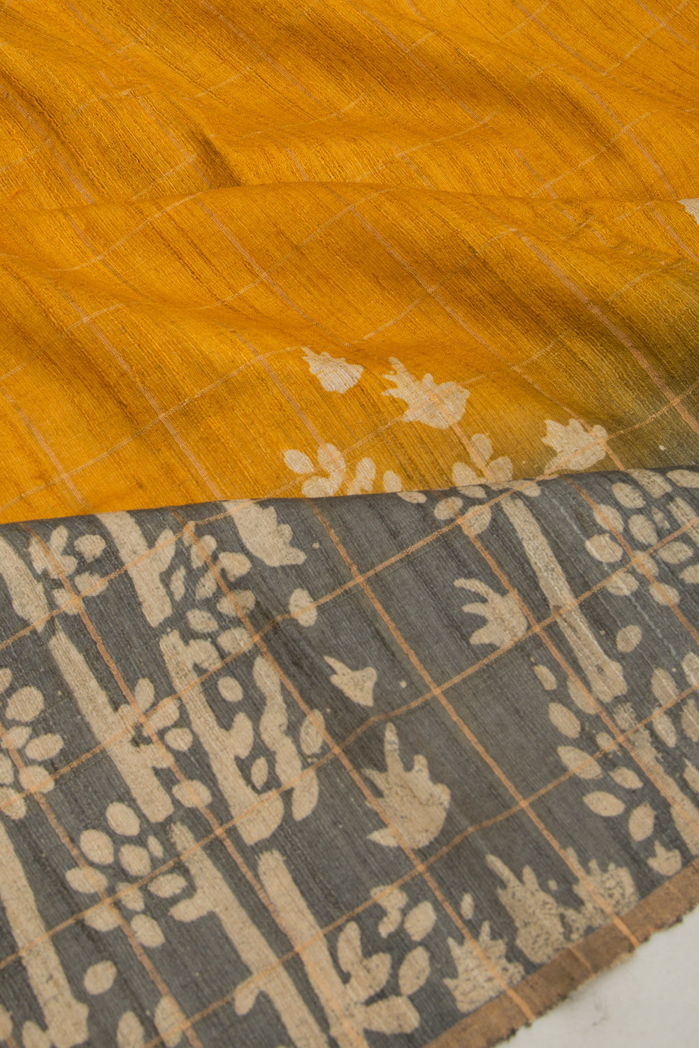 Tussar Checks Yellow Saree