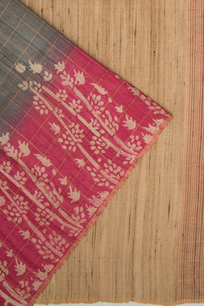 Tussar Checks Grey Saree