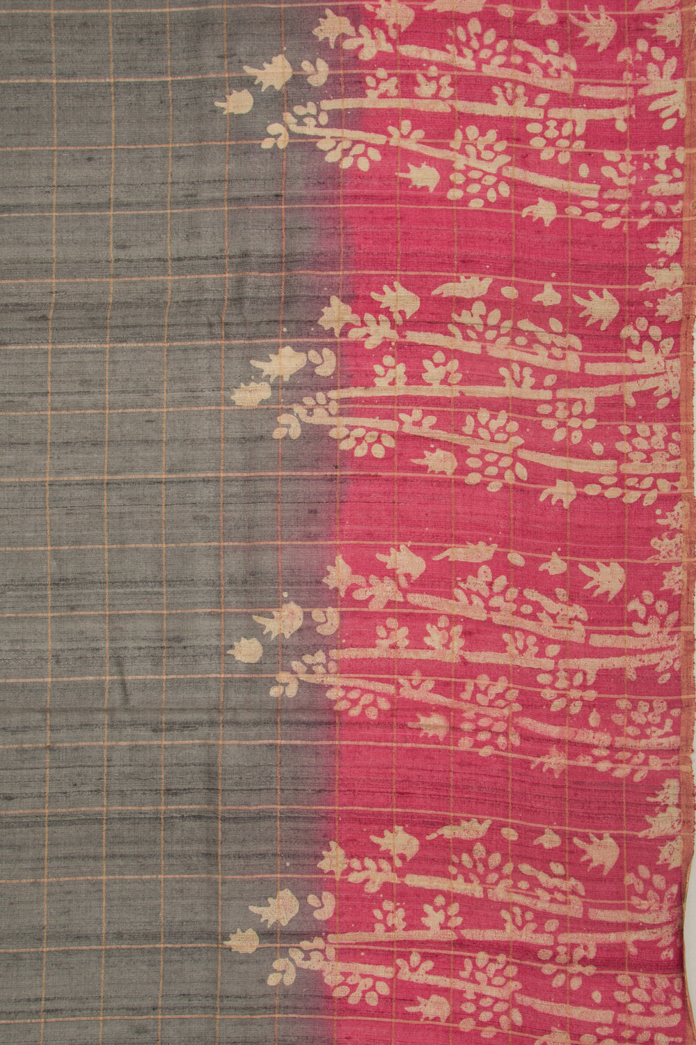 Tussar Checks Grey Saree
