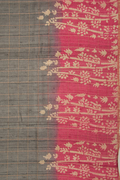 Tussar Checks Grey Saree