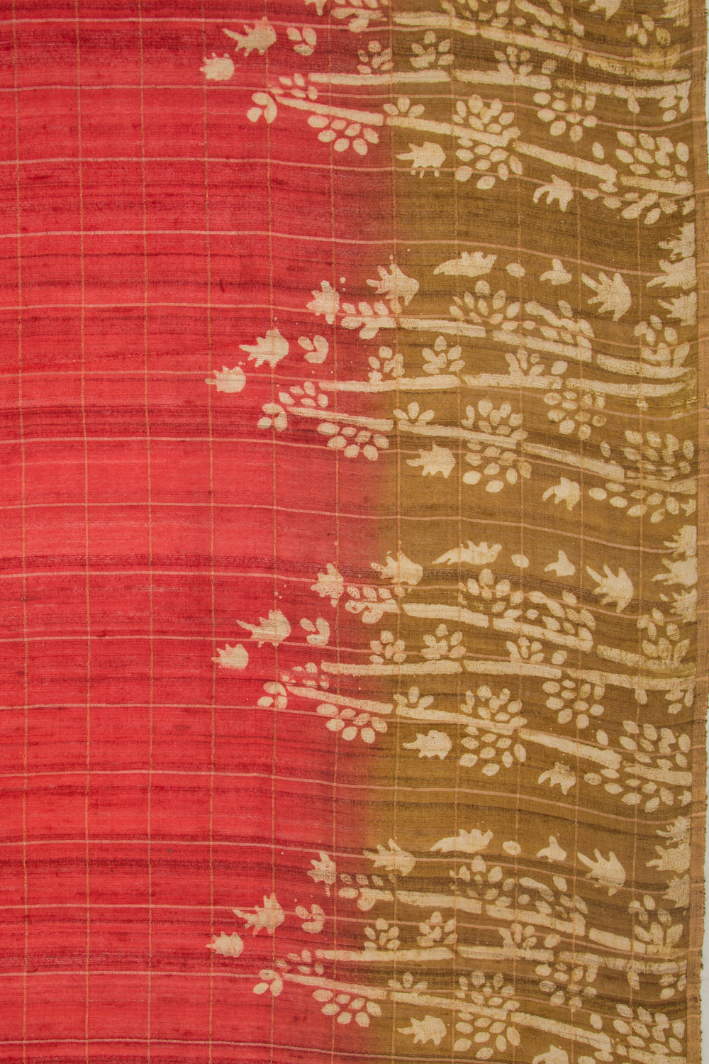 Tussar Checks Brick Red Saree