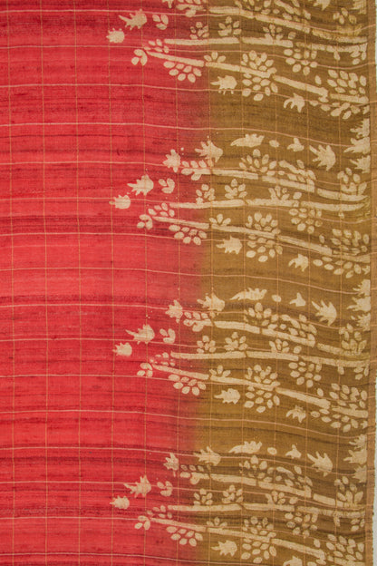 Tussar Checks Brick Red Saree