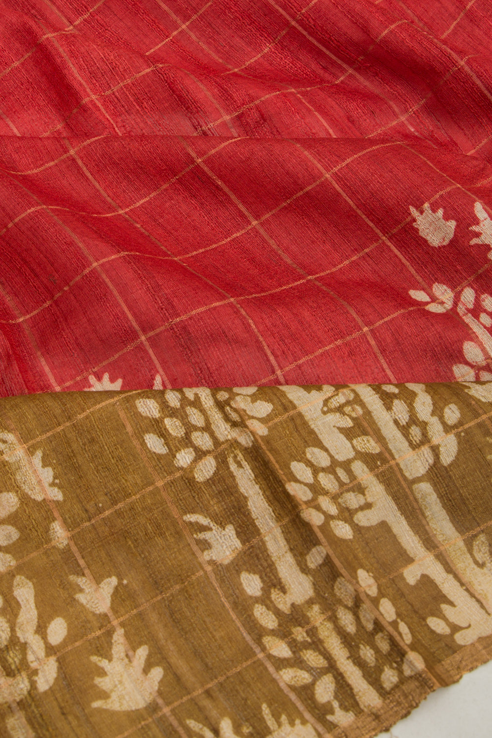 Tussar Checks Brick Red Saree