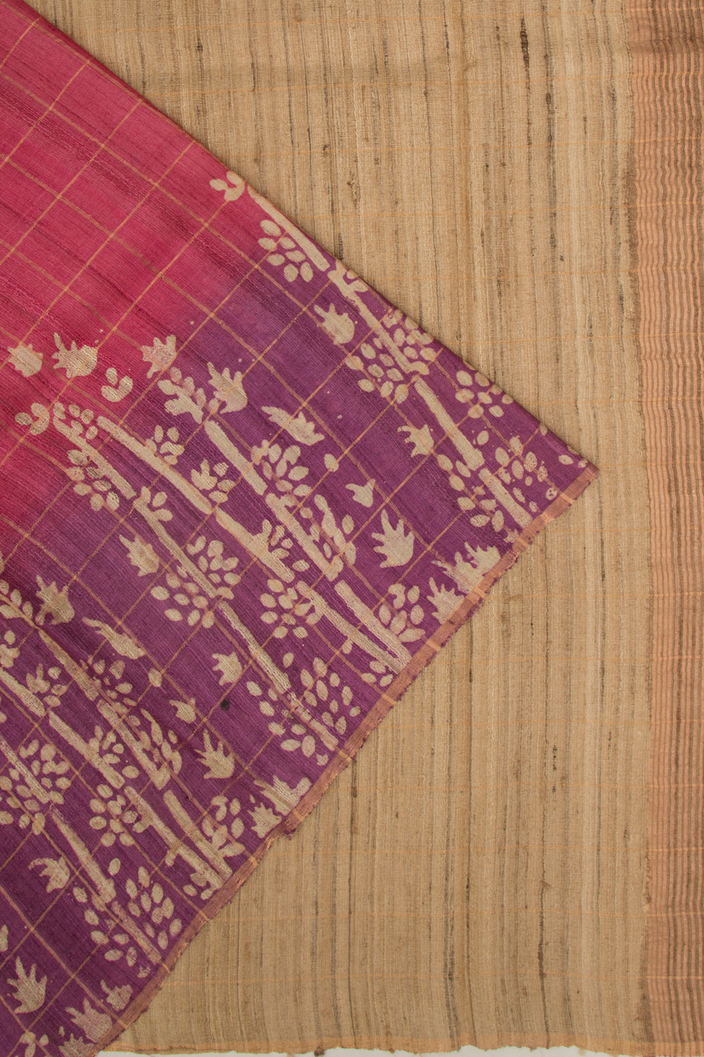 Tussar Checks Pink Saree