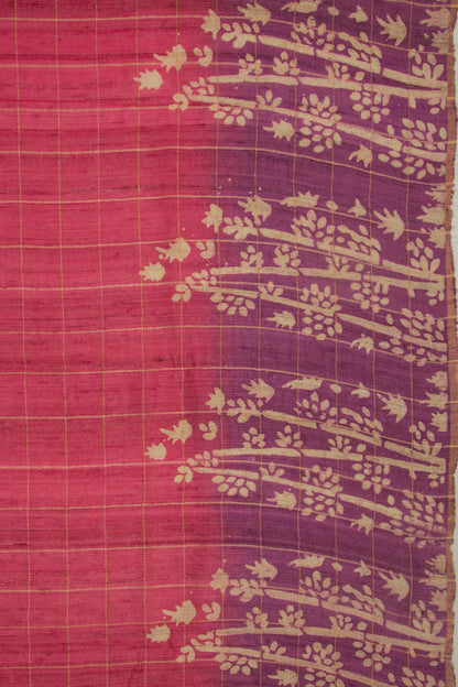 Tussar Checks Pink Saree