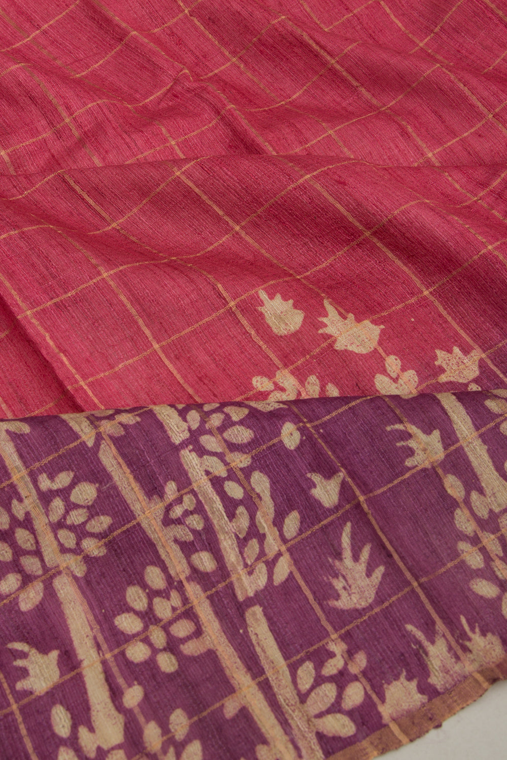 Tussar Checks Pink Saree