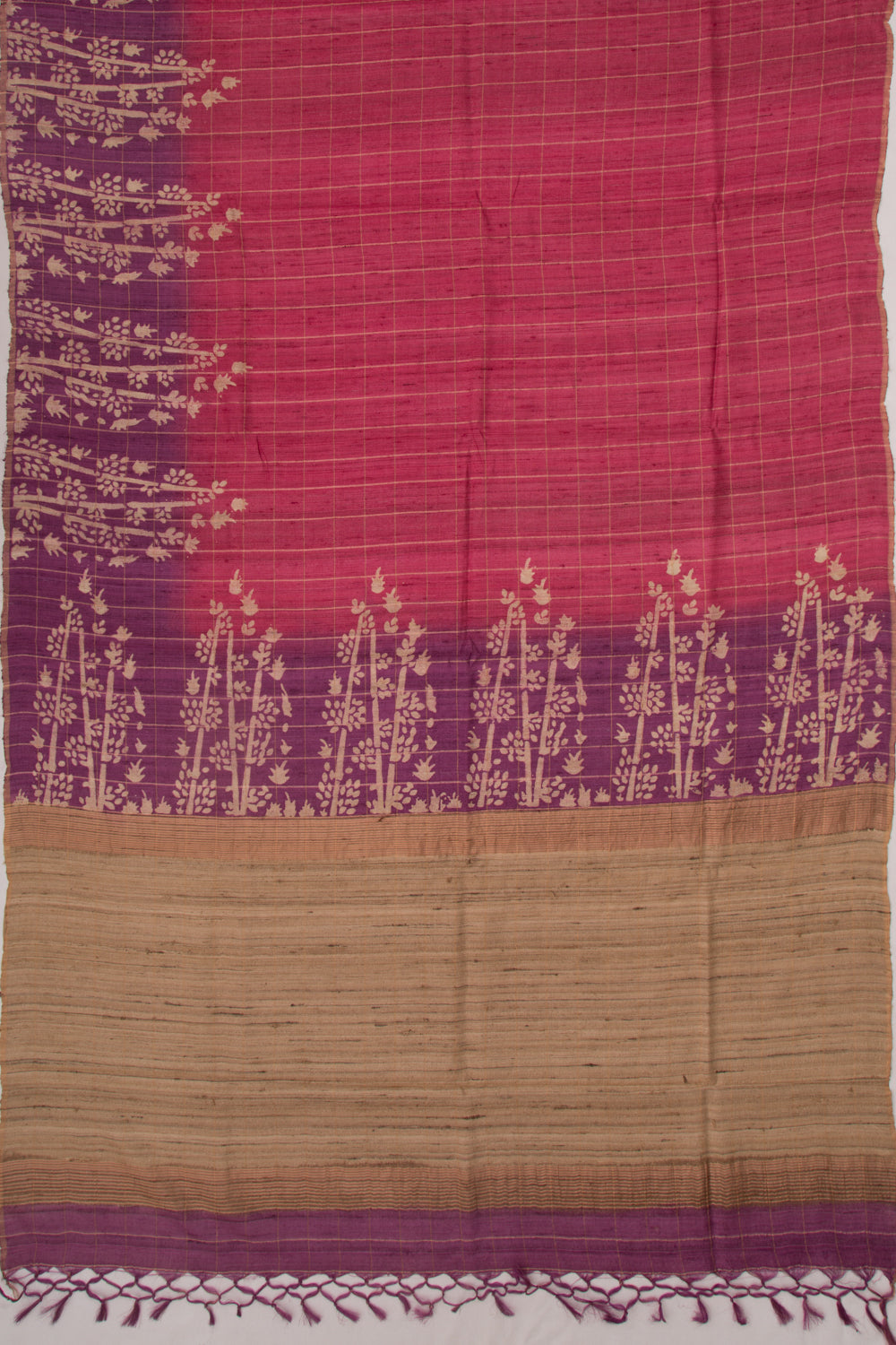 Tussar Checks Pink Saree