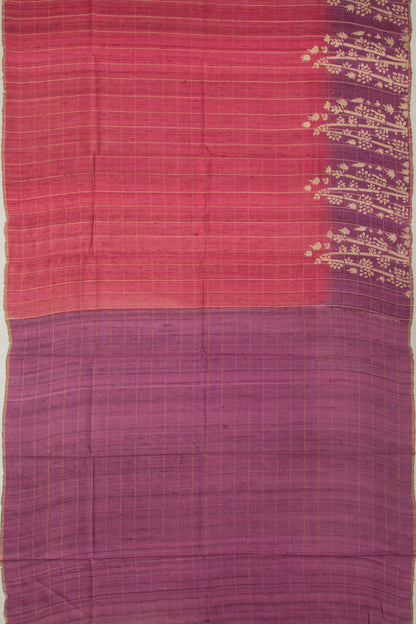 Tussar Checks Pink Saree