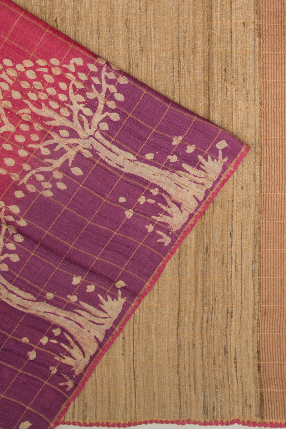 Tussar Checks Pink Saree
