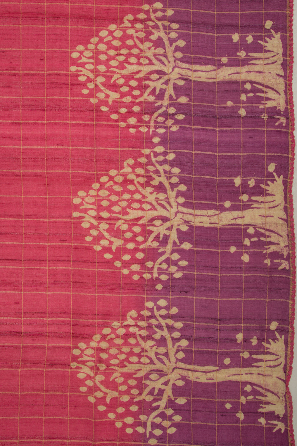 Tussar Checks Pink Saree