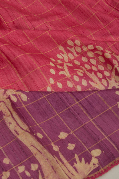 Tussar Checks Pink Saree