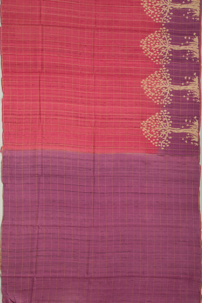 Tussar Checks Pink Saree