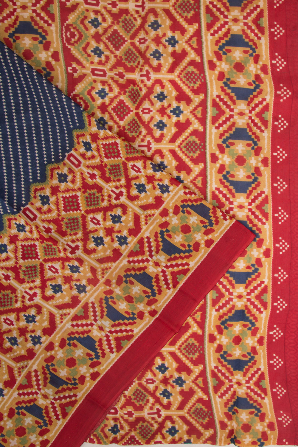 Spun Silk Block Printed Dark Blue Saree