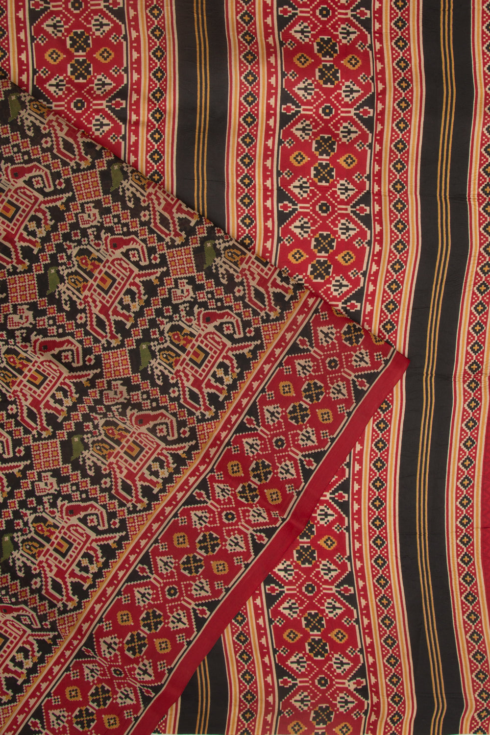 Spun Silk Block Printed Black Saree