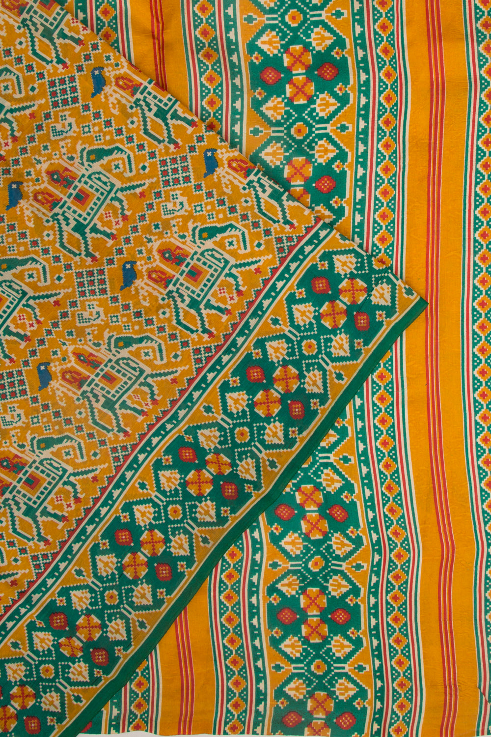 Spun Silk Block Printed Yellow Saree