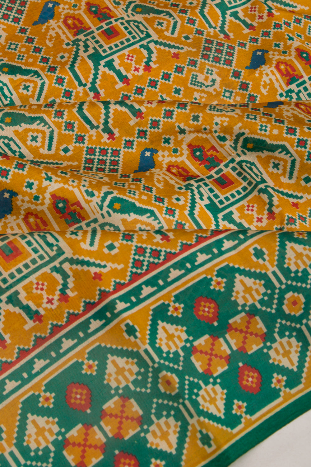 Spun Silk Block Printed Yellow Saree