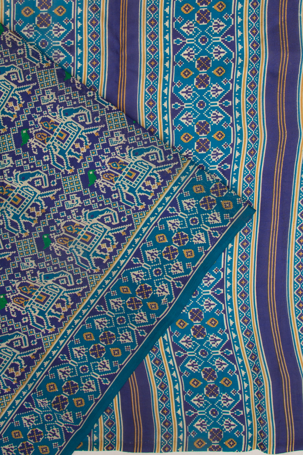 Spun Silk Block Printed Dark Blue Saree