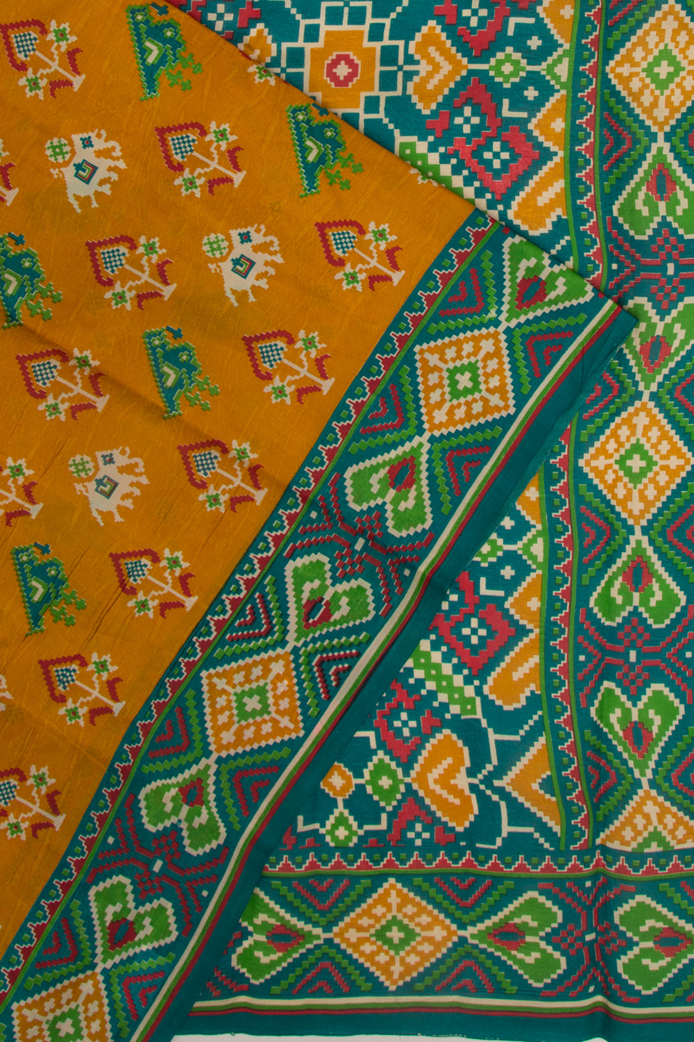 Spun Silk Block Printed Mustard Yellow Saree